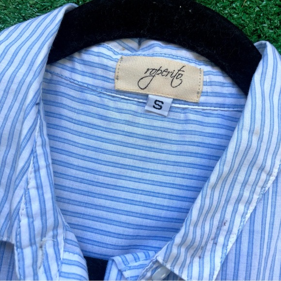 Striped Cap Sleeve Button Down Summer Top - Picture 5 of 6